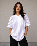 ILTEX Apparel Shirts & Tops White/Purple (Pinstripe) / Small Adult Pinstripe Button-Down Baseball Jersey