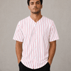 Adult Pinstripe Button-Down Baseball Jersey - White/Red (Pinstripe)