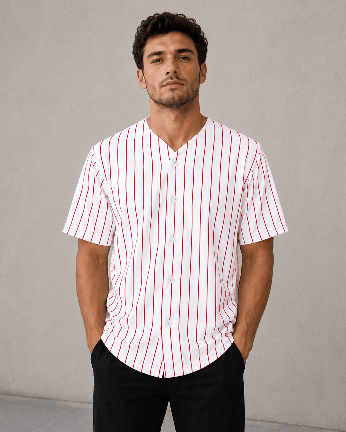 ILTEX Apparel Shirts & Tops White/Red (Pinstripe) / Small Adult Pinstripe Button-Down Baseball Jersey