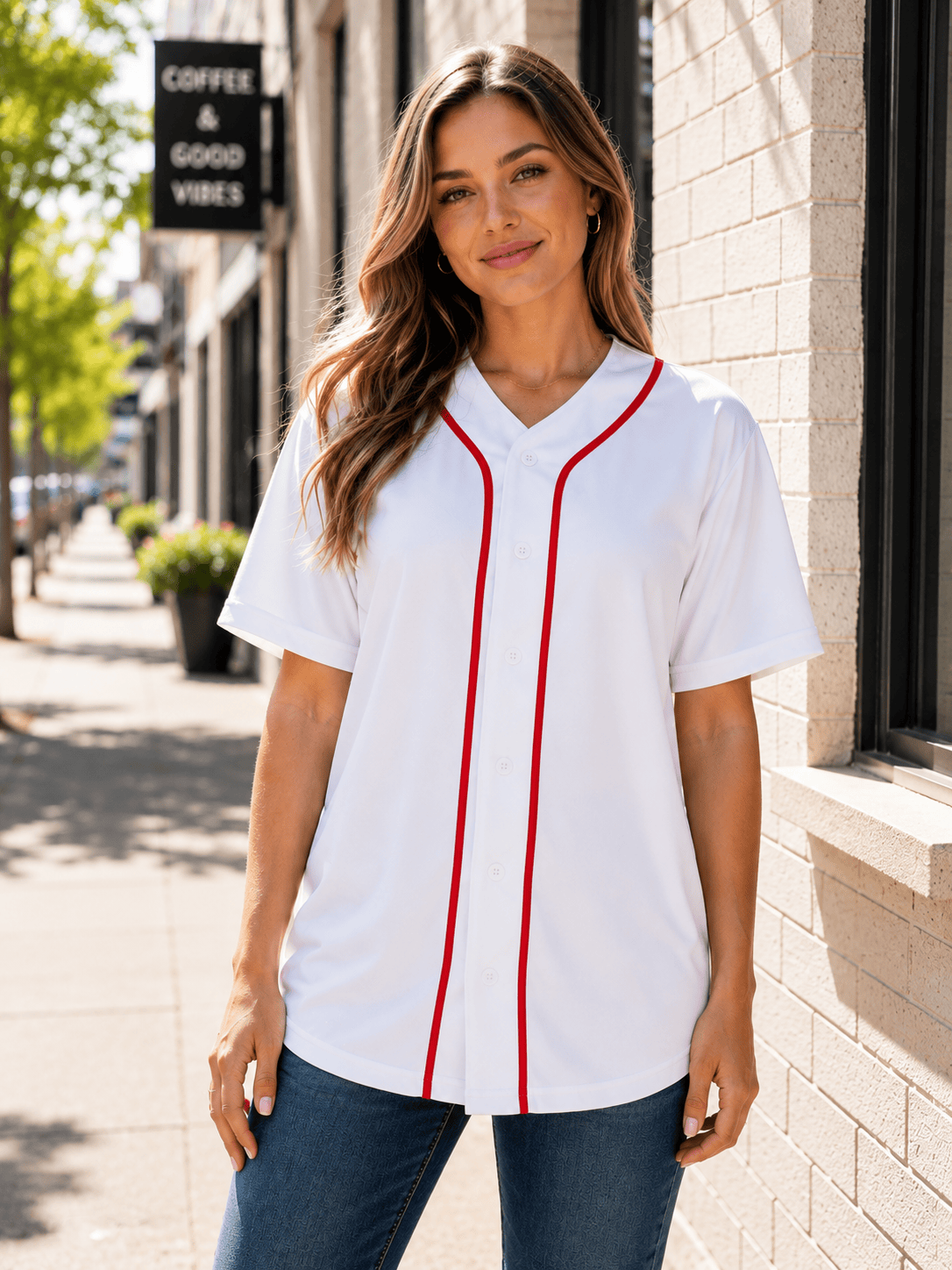 ILTEX Apparel Shirts & Tops White/Red / Small Adult Button-Down Baseball Jersey
