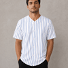 Adult Pinstripe Button-Down Baseball Jersey - White/Royal Blue (Pinstripe)