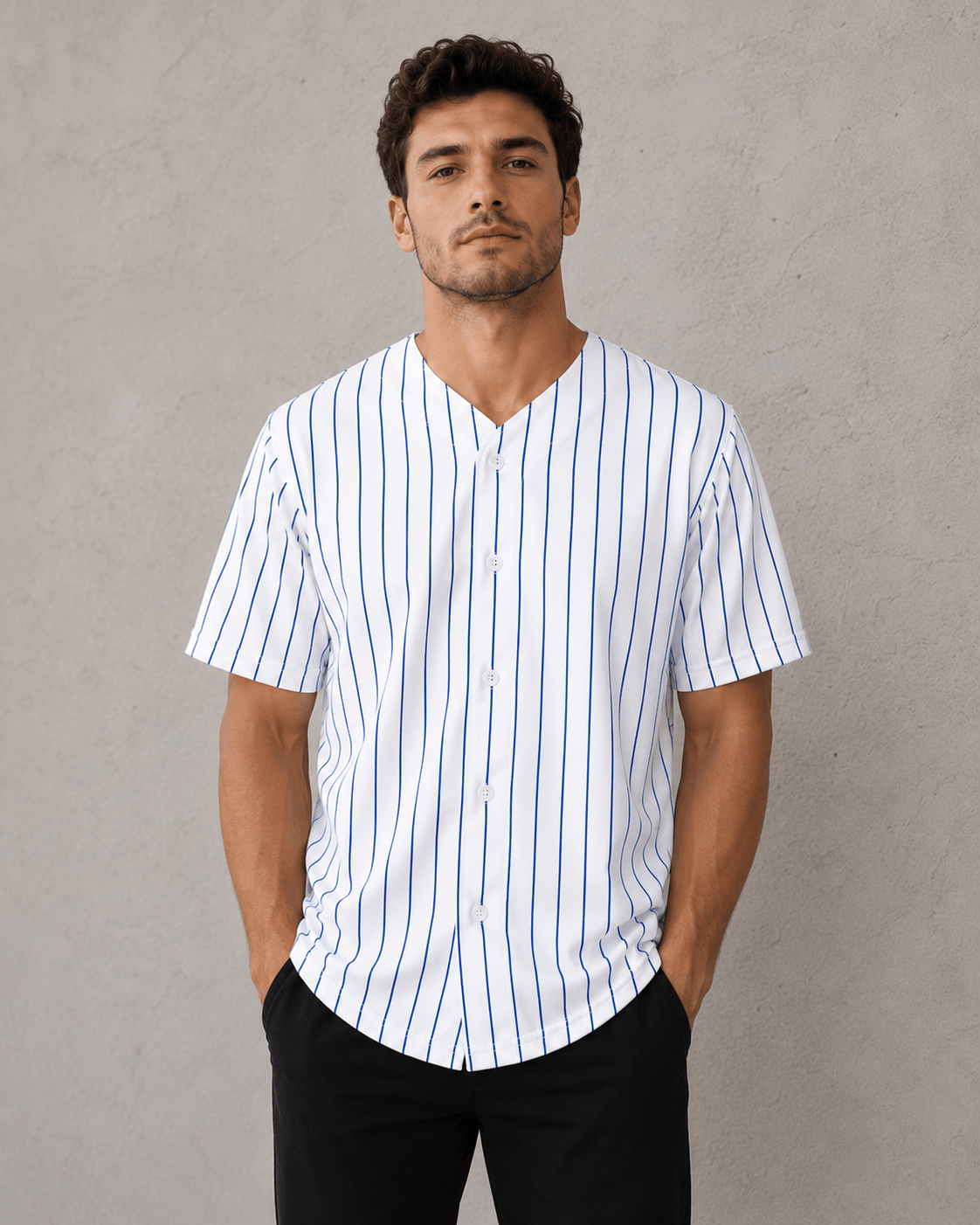 ILTEX Apparel Shirts & Tops White/Royal Blue (Pinstripe) / Small Adult Pinstripe Button-Down Baseball Jersey