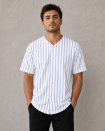 ILTEX Apparel Shirts & Tops White/Royal Blue (Pinstripe) / Small Adult Pinstripe Button-Down Baseball Jersey