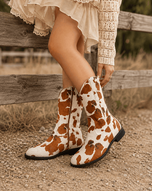 ILTEX Apparel Shoes Cow Print Brown Cowboy Boots - Adult & Kids