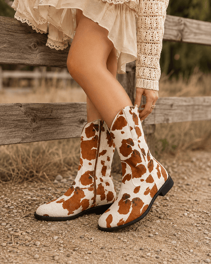 ILTEX Apparel Shoes Cow Print Brown Cowboy Boots - Adult & Kids