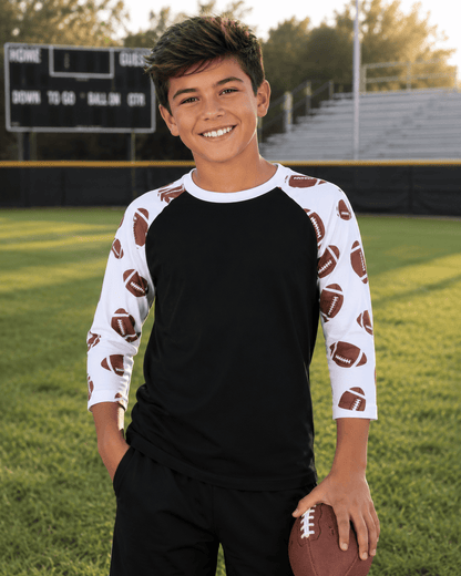 ILTEX Apparel Sports Raglan 2T / Black/White Football Print Raglan Kids