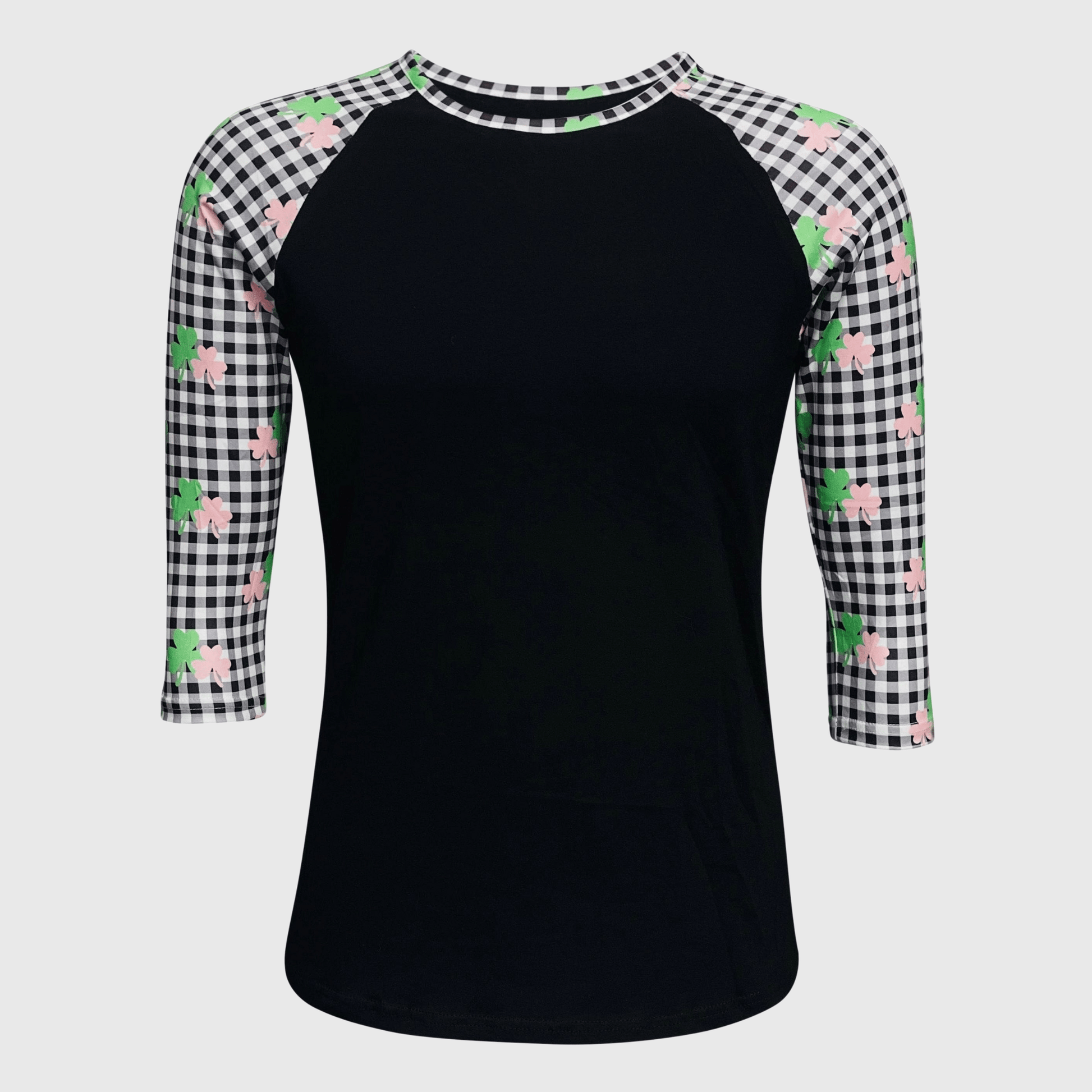 ILTEX Apparel St. Patrick's Plaid Clover Black Top