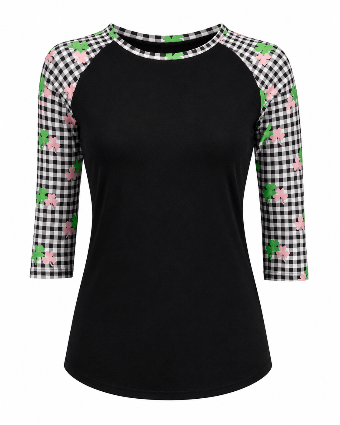 ILTEX Apparel St. Patrick's Plaid Clover Black Top