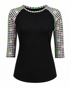 ILTEX Apparel St. Patrick's Plaid Clover Black Top