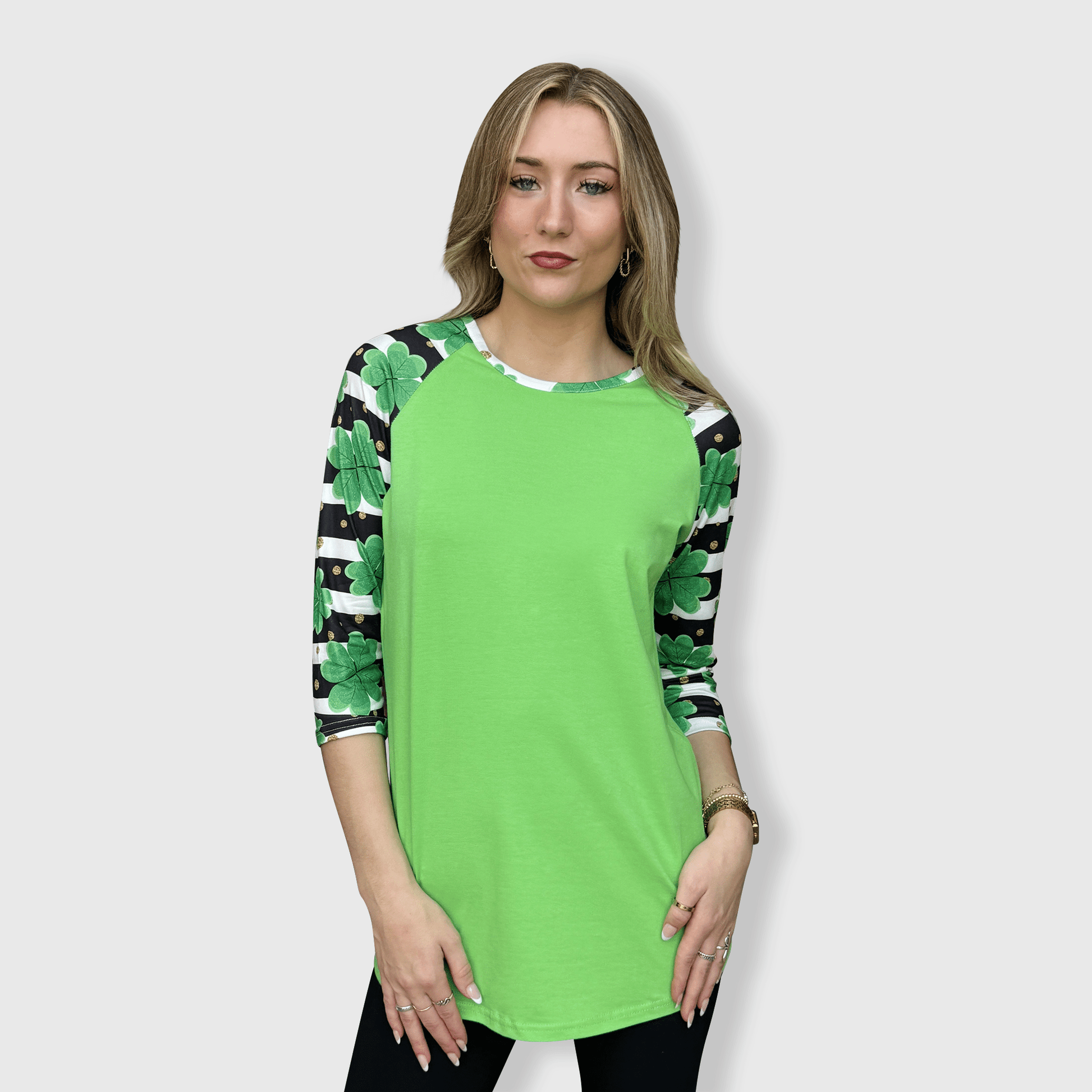 ILTEX Apparel St. Patrick's Striped Clover Green Top