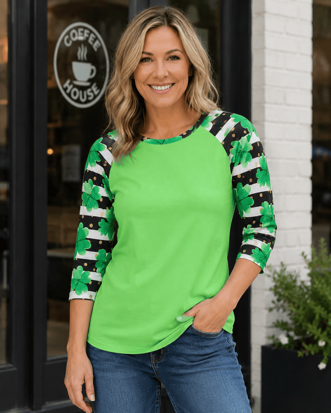 ILTEX Apparel St. Patrick's Striped Clover Green Top