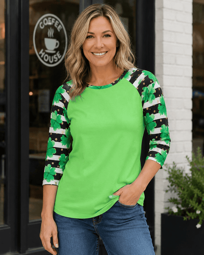 ILTEX Apparel St. Patrick's Striped Clover Green Top