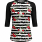 ILTEX Apparel Striped Floral Rose Black Top