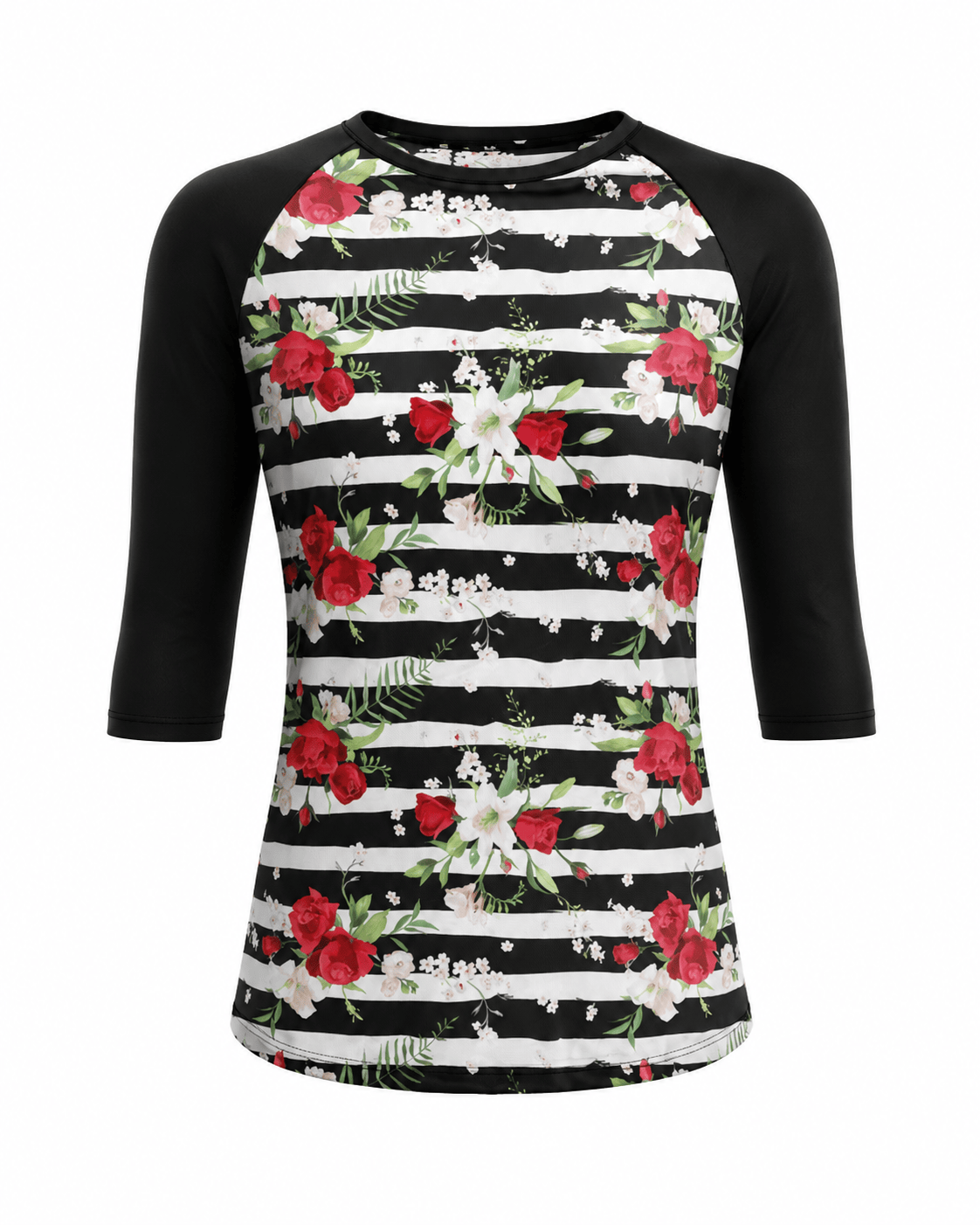 ILTEX Apparel Striped Floral Rose Black Top