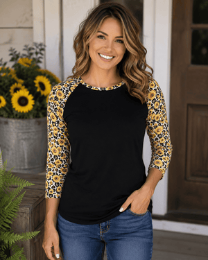 ILTEX Apparel Sunflower Cheetah Black Top