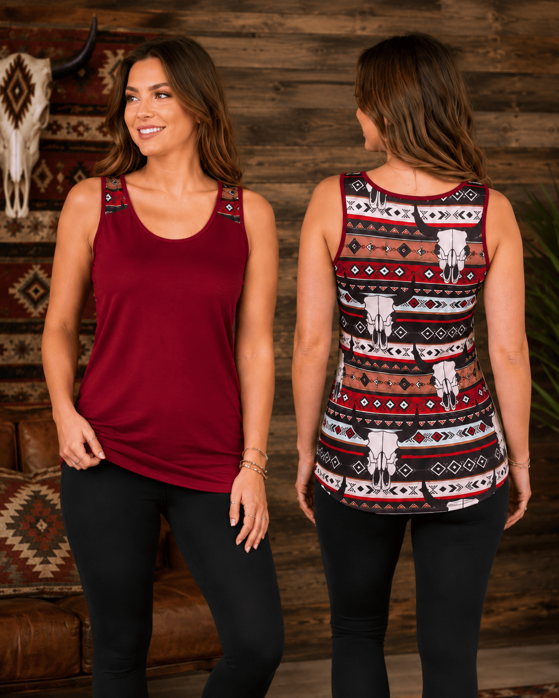 ILTEX Apparel Tank tops Aztec Skull Maroon Polyester Tank Top