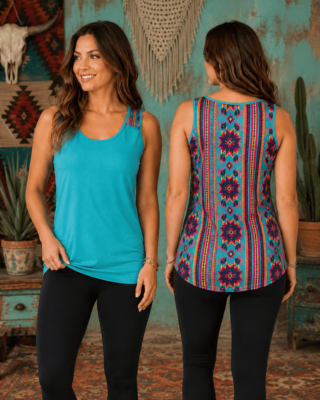 ILTEX Apparel Tank tops Aztec Teal Polyester Tank Top (AZTT-101)