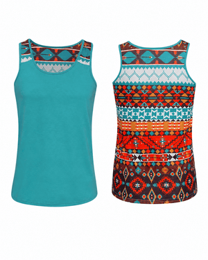 ILTEX Apparel Tank tops Aztec Teal Polyester Tank Top (AZTT-102)