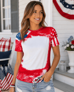 ILTEX Apparel Women's Clothing 4th of July Stars & Stripes Faux Bleached Top