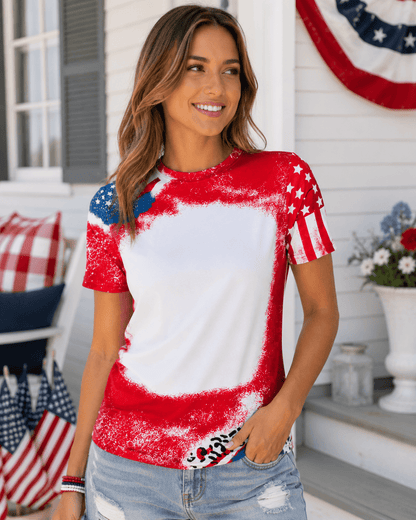 ILTEX Apparel Women's Clothing 4th of July Stars & Stripes Faux Bleached Top
