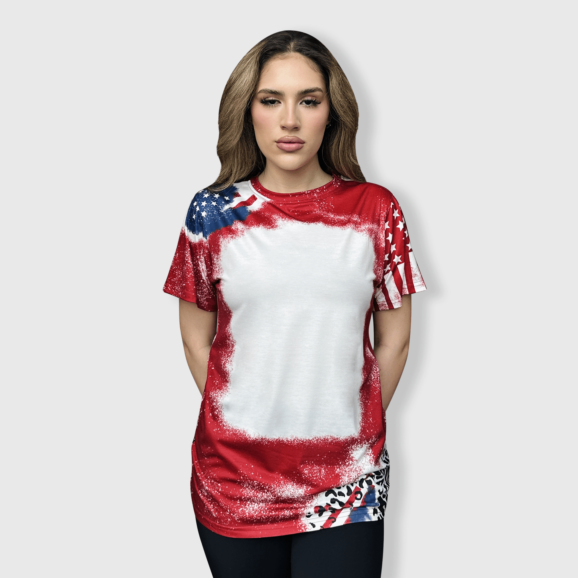 ILTEX Apparel Women's Clothing 4th of July Stars & Stripes Faux Bleached Top