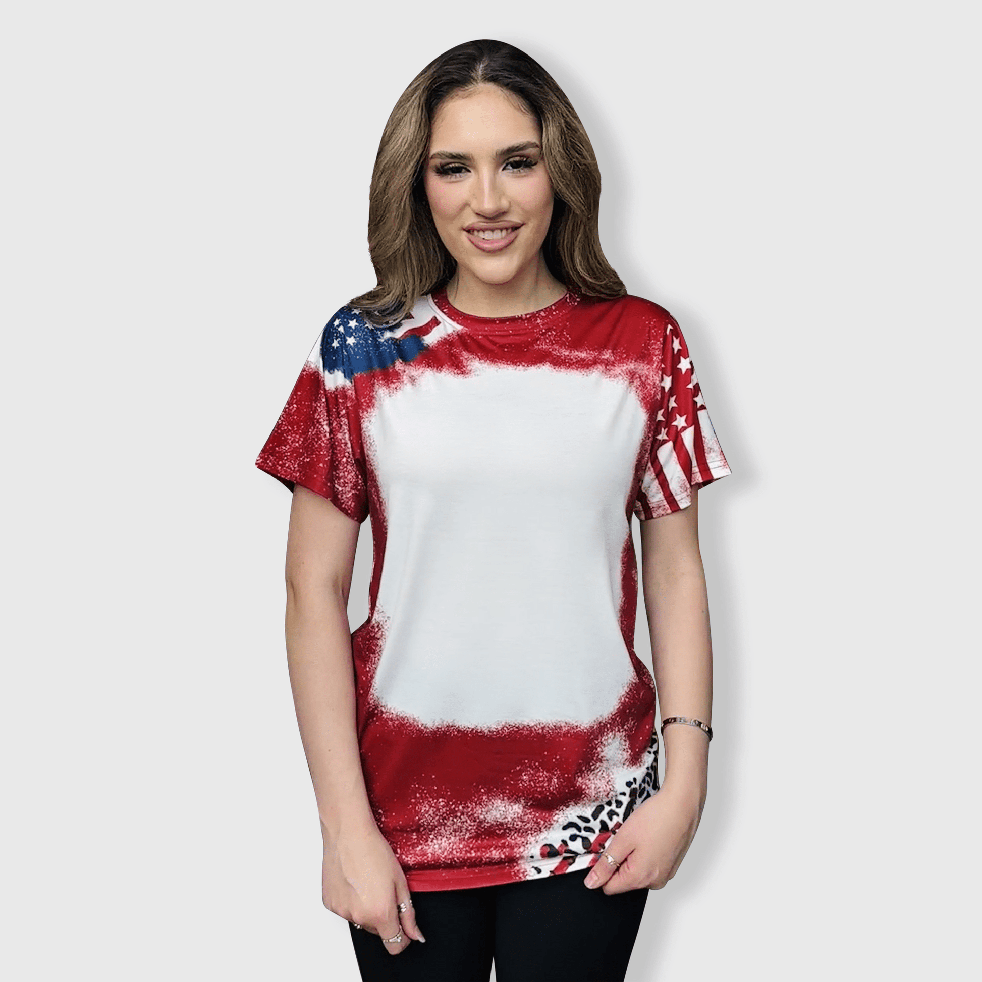 ILTEX Apparel Women's Clothing 4th of July Stars & Stripes Faux Bleached Top