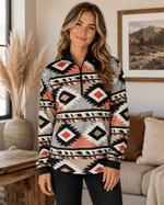 ILTEX Apparel Women's Clothing Aztec Black Coral Quarter Zip