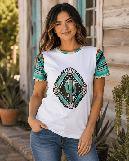 ILTEX Apparel Women's Clothing Aztec Cactus White Top