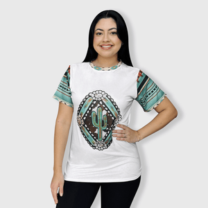 ILTEX Apparel Women's Clothing Aztec Cactus White Top