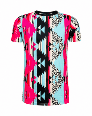ILTEX Apparel Women's Clothing Aztec Cheetah Pink Blue Top
