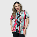 ILTEX Apparel Women's Clothing Aztec Cheetah Pink Blue Top