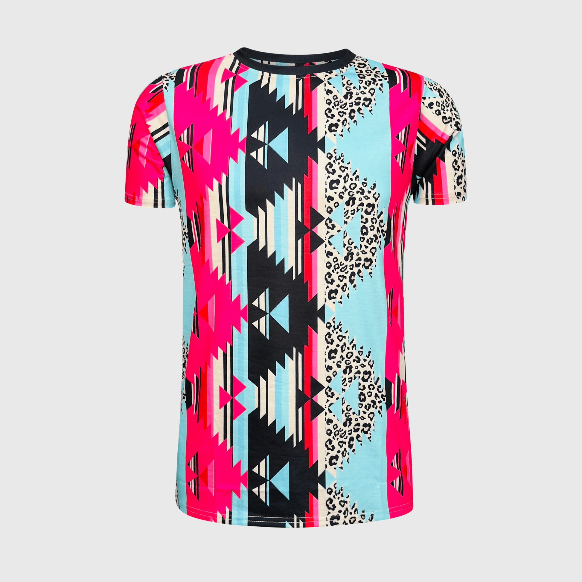 ILTEX Apparel Women's Clothing Aztec Cheetah Pink Blue Top