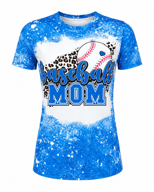 ILTEX Apparel Women's Clothing Baseball Mom Cheetah Blue Faux Bleached Top