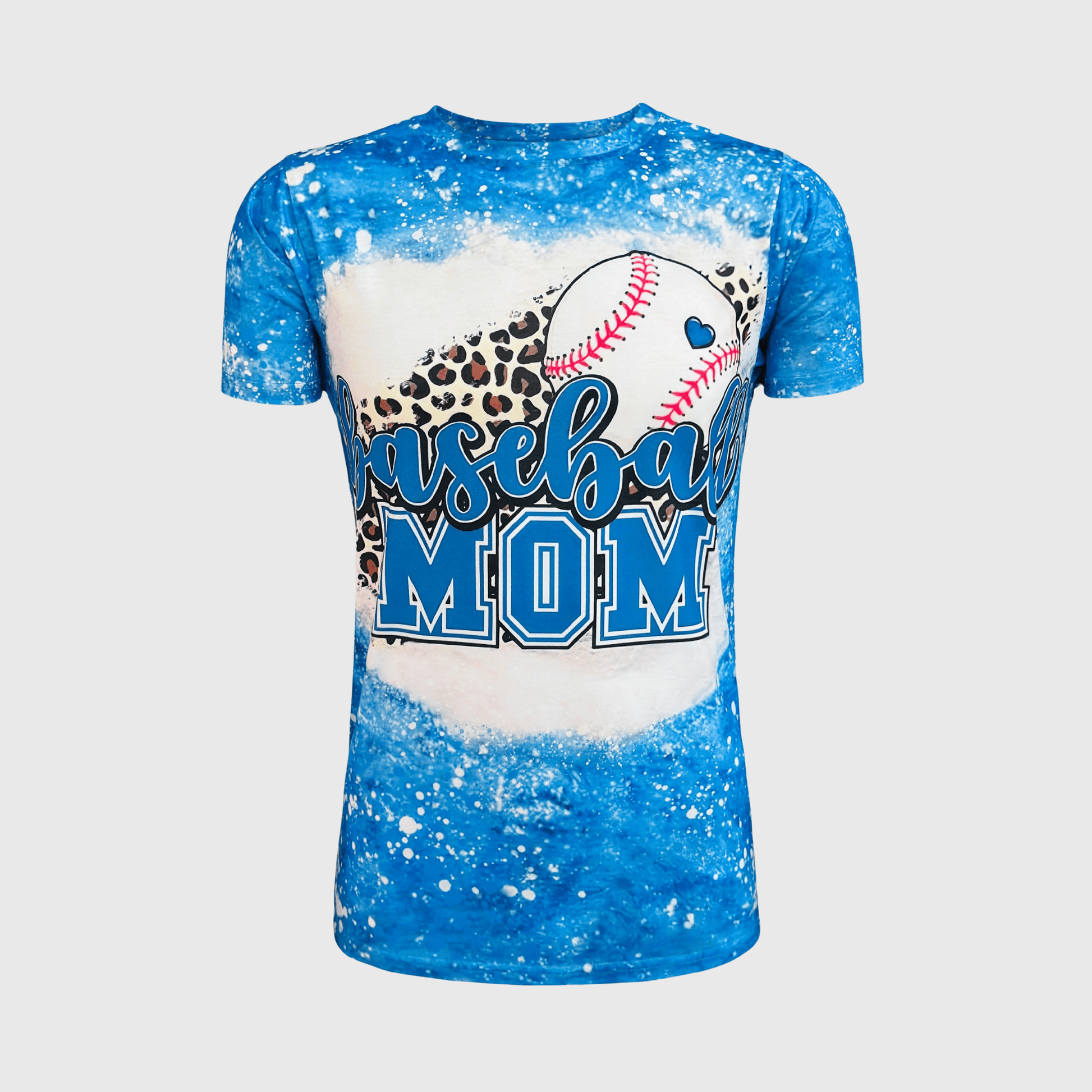 ILTEX Apparel Women's Clothing Baseball Mom Cheetah Blue Faux Bleached Top