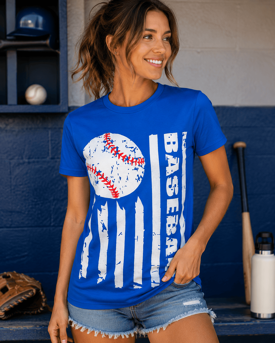 ILTEX Apparel Women's Clothing Baseball Striped Blue Top