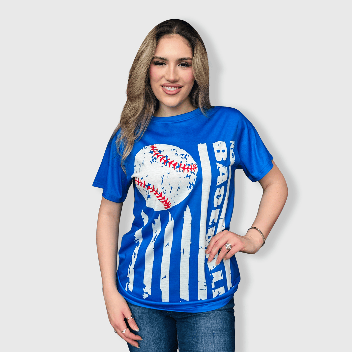 ILTEX Apparel Women's Clothing Baseball Striped Blue Top