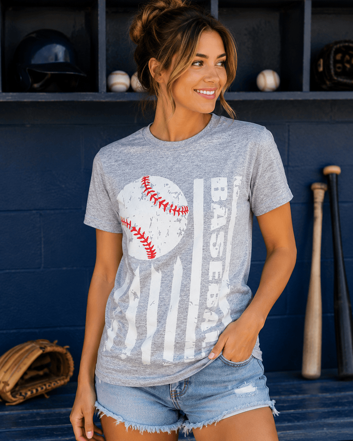 ILTEX Apparel Women's Clothing Baseball Striped Gray Top