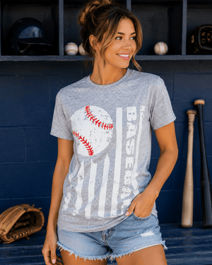 ILTEX Apparel Women's Clothing Baseball Striped Gray Top