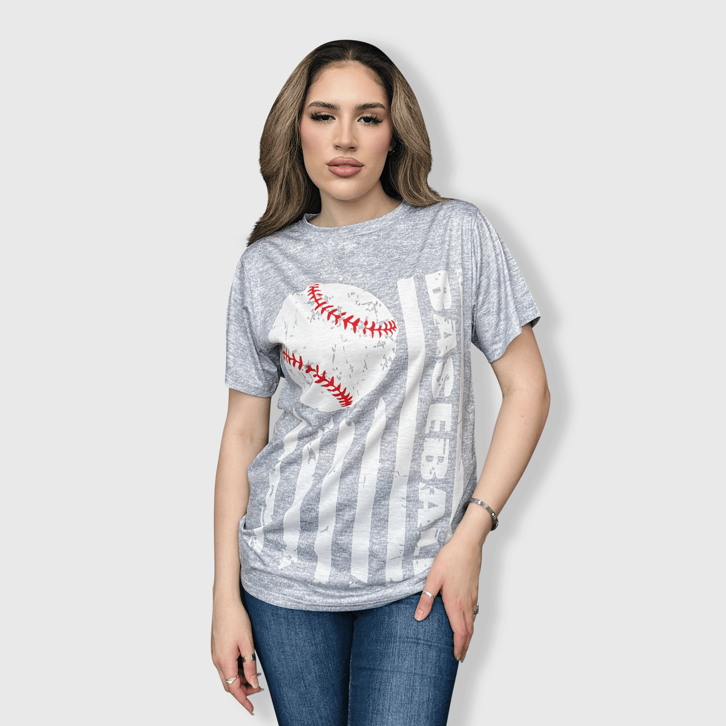 ILTEX Apparel Women's Clothing Baseball Striped Gray Top