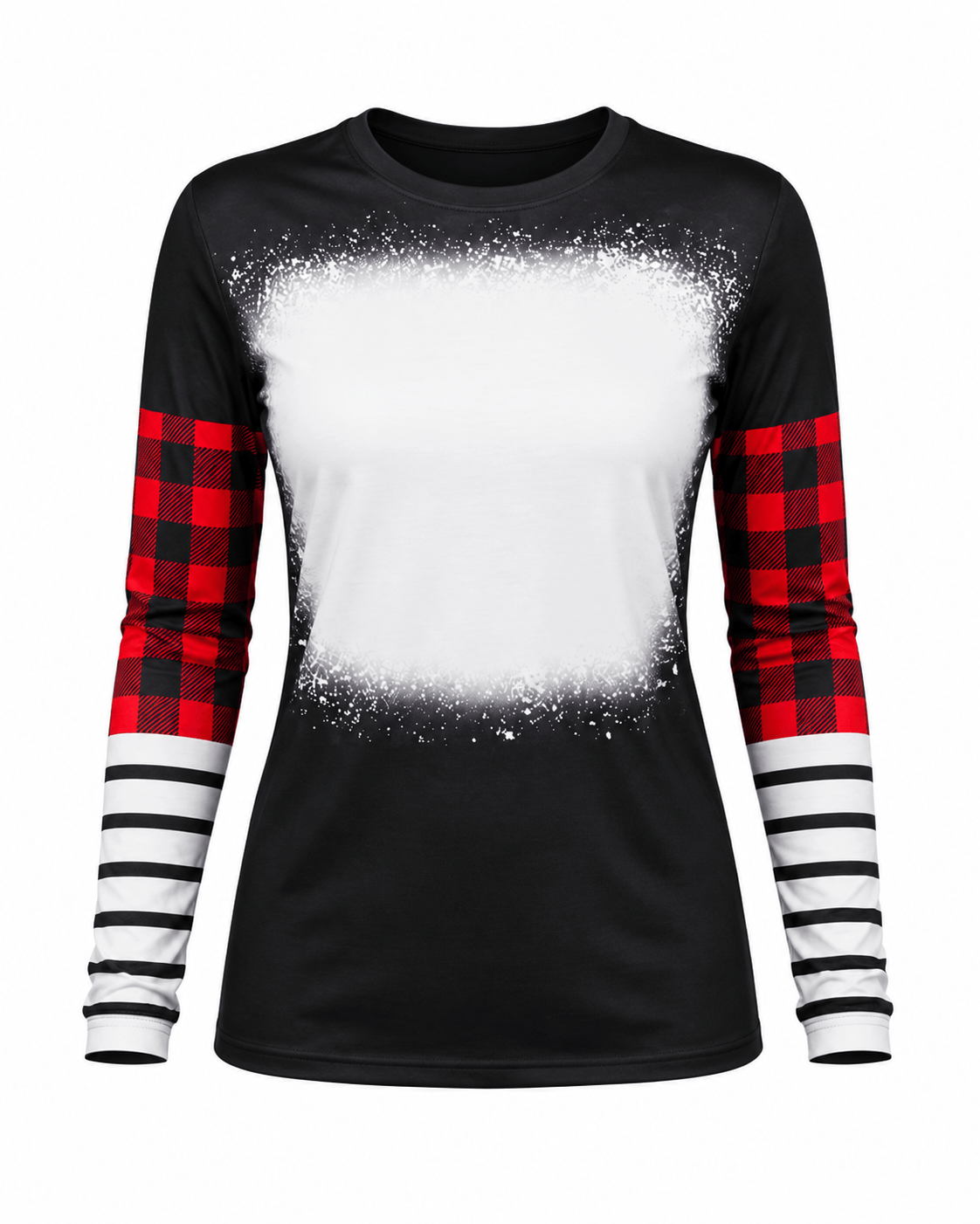 ILTEX Apparel Women's Clothing Black Plaid Stripe Long Sleeve Blank Top