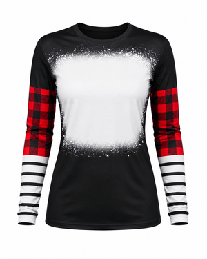 ILTEX Apparel Women's Clothing Black Plaid Stripe Long Sleeve Blank Top