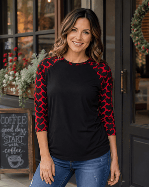 ILTEX Apparel Women's Clothing Black Red Heart Top