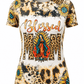 ILTEX Apparel Women's Clothing Blessed Mom Sunflower Cheetah Faux Bleached Top