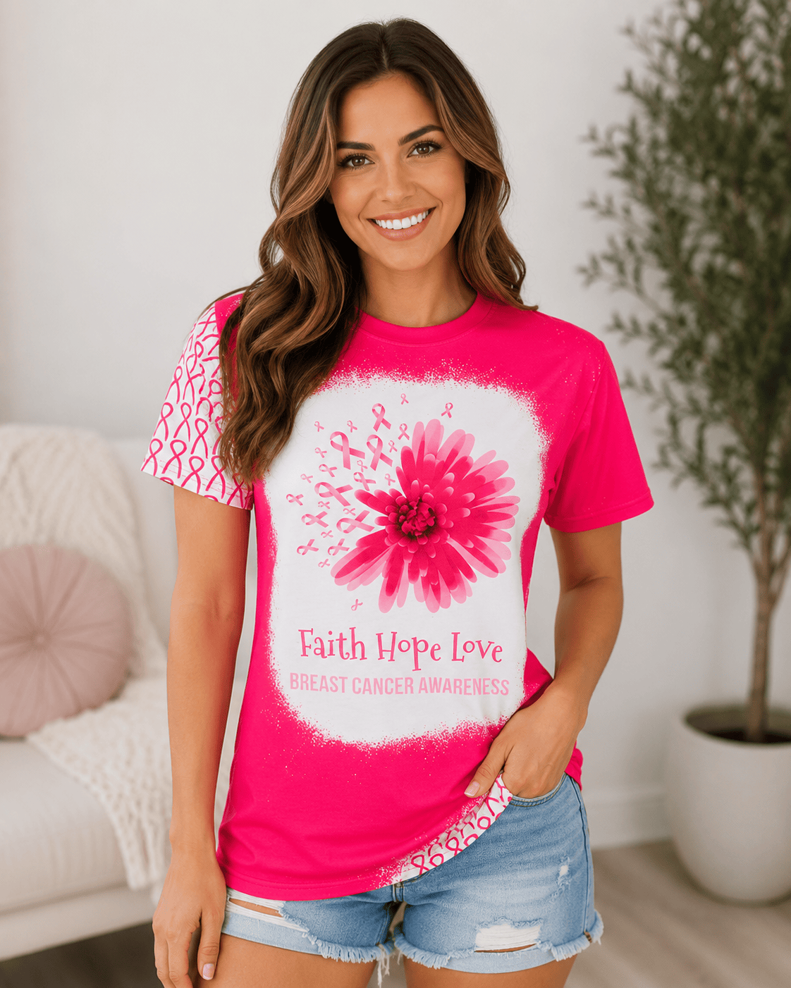 ILTEX Apparel Women's Clothing Breast Cancer 'Faith Hope Love' Bleached Top