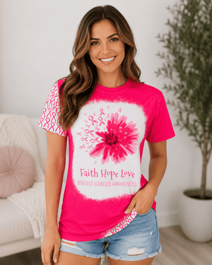 ILTEX Apparel Women's Clothing Breast Cancer 'Faith Hope Love' Bleached Top