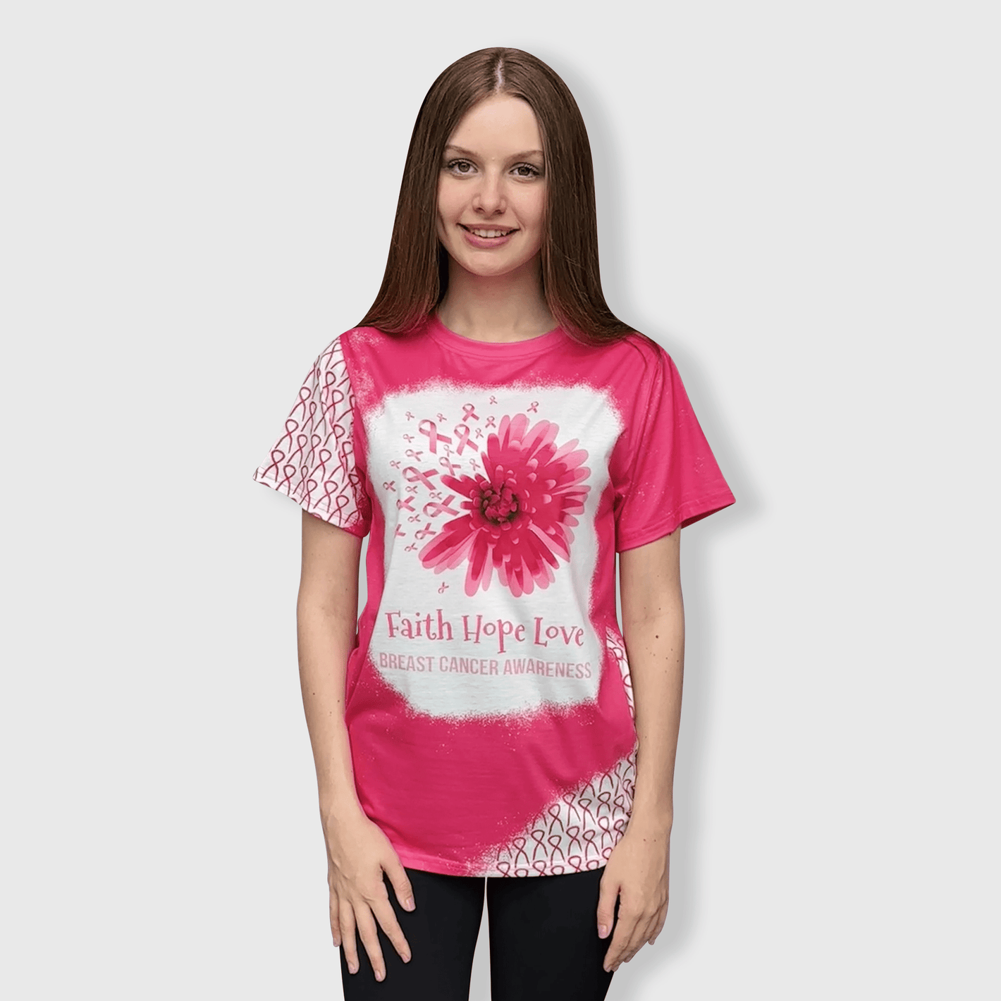 ILTEX Apparel Women's Clothing Breast Cancer 'Faith Hope Love' Bleached Top