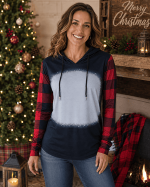 ILTEX Apparel Women's Clothing Buffalo Plaid Black Red Hoodie Blank Faux Bleached Top