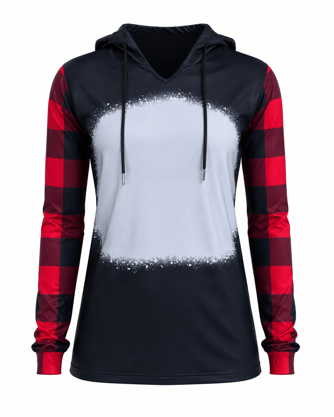 ILTEX Apparel Women's Clothing Buffalo Plaid Black Red Hoodie Blank Faux Bleached Top