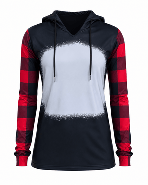 ILTEX Apparel Women's Clothing Buffalo Plaid Black Red Hoodie Blank Faux Bleached Top
