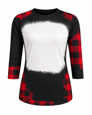 ILTEX Apparel Women's Clothing Buffalo Plaid Black Red Raglan Blank Faux Bleached Top